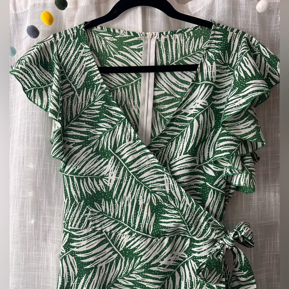 Green Palm-Print Wrap Dress - Women - Picture 2 of 11